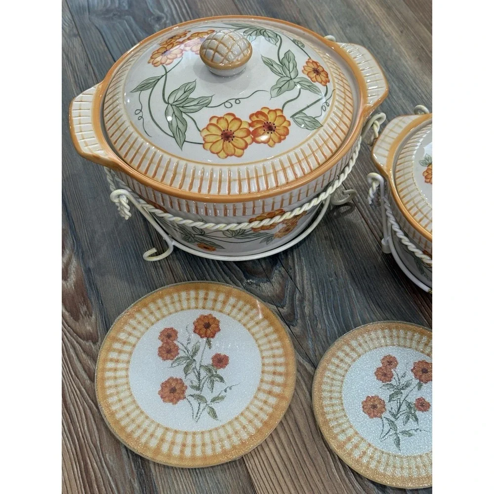 Temp-Tations Presentable Ovenware  by Tara bowls, Trivets, Covers  Old World Set